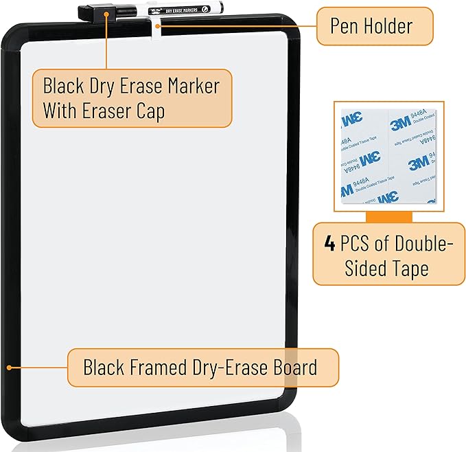 Mr. Pen- Dry Erase Board, 14” X 11” with a Black Dry Erase Marker, Black Frame, Small White Board, Small Dry Erase Board for Fridge, Dry Erase Board Small