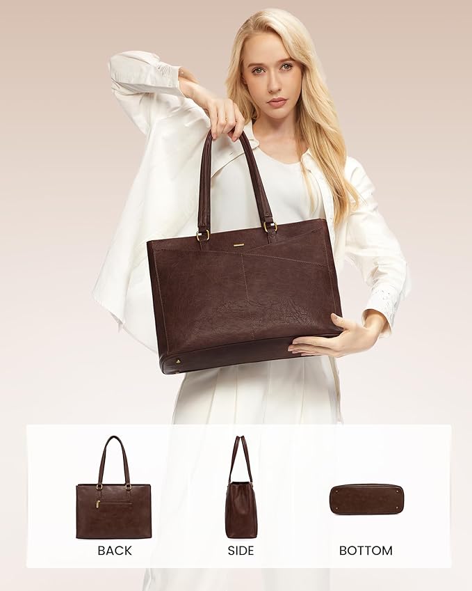 LOVEVOOK Laptop Bag for Women,15.6 Inch Laptop Tote Bag for Women,Vintage Leather Work Tote Bags Computer Teacher Bag,Waterproof Business Bag Office Briefcase