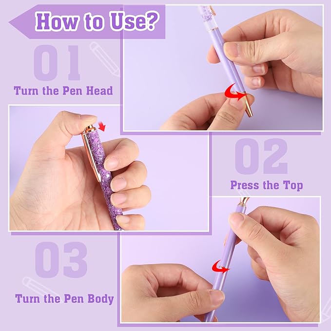 BESARME 4 Pcs Purple Pens Set, Mother's Day Gifts Purple Gifts for Women Girls Crystal Diamond Fancy Pens Christmas Gift for Women Black Ink Pretty Cute Pens for School Wedding Office Supplies