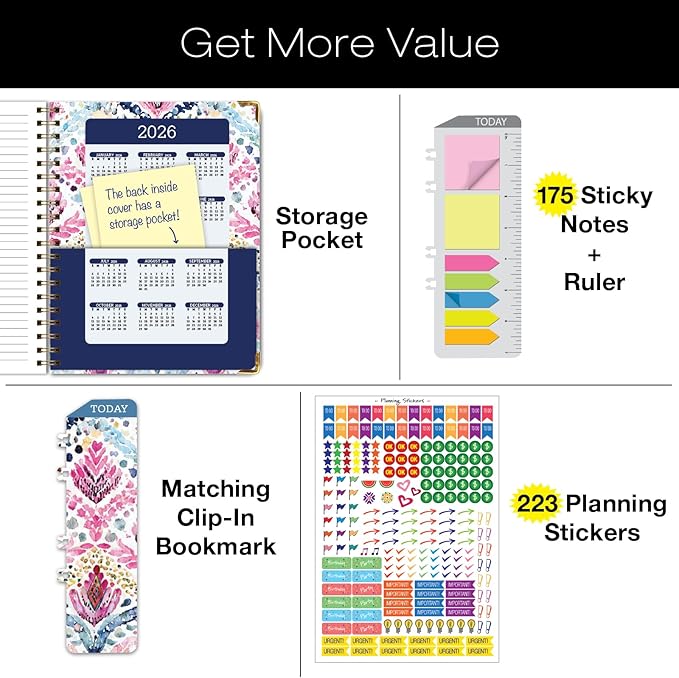 HARDCOVER 2025 Planner, 8.5"x11": 14 Months (November 2024 - December 2025), Daily Weekly Monthly Planner, Yearly Agenda, Bookmark, Pocket Folder and Sticky Note Set (Boho Ikat)