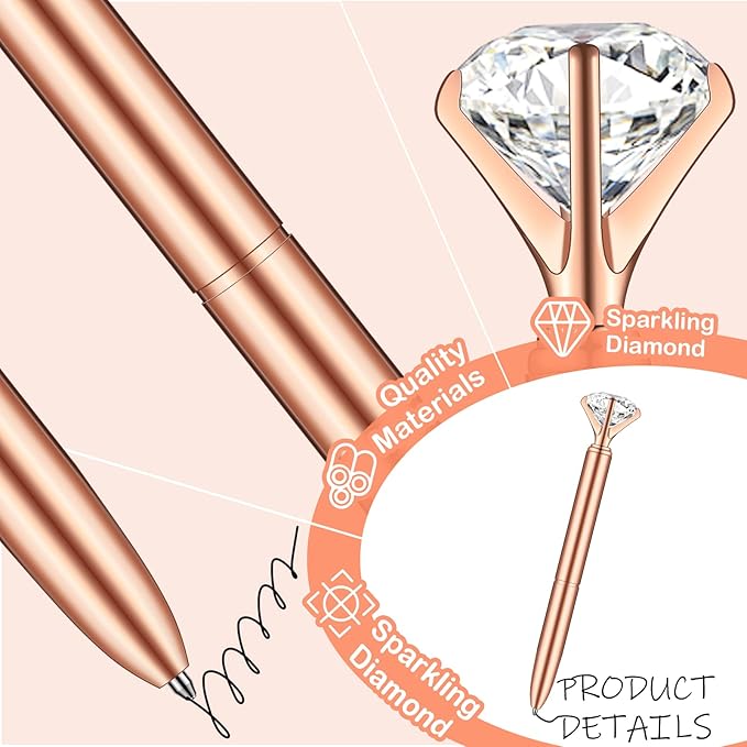 PASISIBICK 4 PCS Diamond Pens Bling Crystal Metal Ballpoint Pen Office Supplies, Rose Gold/Silver/White With Rose Polka Dots/Rose Gold With White Polka Dots, Includes 4 Pen Refills