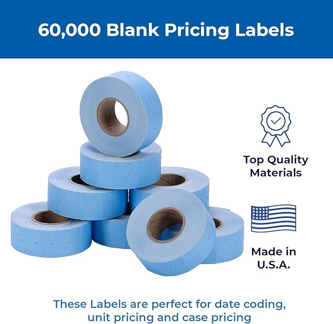 Perco 2 Line Blue Labels - 80 Rolls, 10 Sleeves, 80,000 Blank Price and Date Gun Labels for Perco 2 Line Price and Date Guns - Made in USA