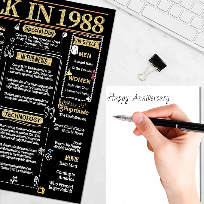 Joycard 37th Anniversary Card for Women Men, Gold Wedding Card for Wife Husband, Sweet Marriage Decorations Gifts for Couple, Perfect for Her Him on Anniversary Day, Back in 1988