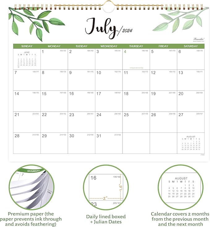 Wall Calendar 2024-2026 - 24 Months Wall Calendar 2024-2026, JULY 2024 - JUNE 2026, 14.8'' x 11.5'', Large Blocks with Julian Dates
