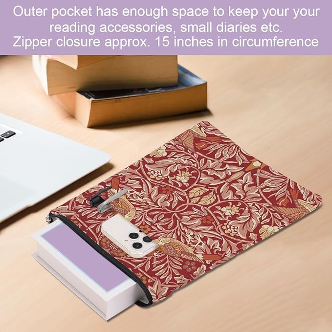 Retro Floral Bird Book Sleeve Book Cover Classic Flower Book Protector with Zipper Christmas Birthday Book Club Gifts Book Accessories for Women Bestie Mom Librarian Girls Bookish Book Lovers Gifts