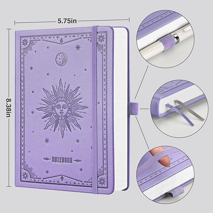 EMSHOI Blank Notebook Journal - 320 Pages, 100gsm Thick Paper, A5 Hardcover Leather, Art Sketchbook for Drawing, Unlined, Plain Sketch Book for Women Men Work Writing, 5.75 x 8.38, Light Purple