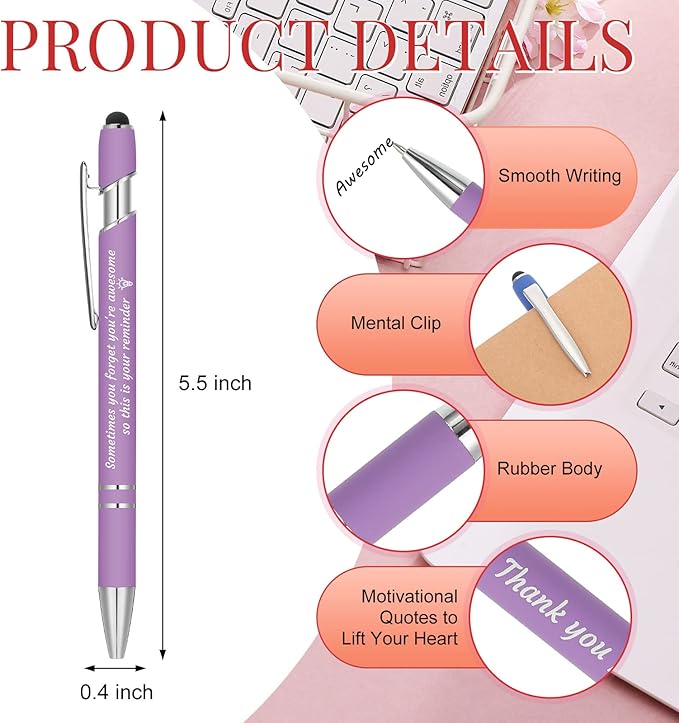 Colarr 24 Pcs Employee Appreciation Pen Ballpoint with Stylus Tip Pen 1.0 mm Black Ink Multicolor Smooth Motivational 2 in 1 Ballpoint Supplies for Coworker Thank You Gift (You're Awesome)