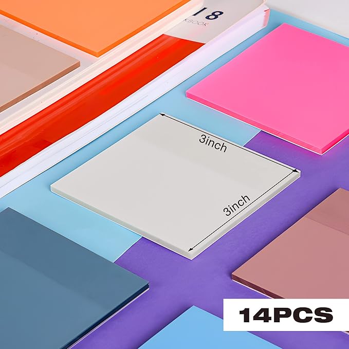 Golcellia Transparent Sticky Notes, See Through Sticky Notes, Pastel Colorful Clear Sticky Notes-700 Sheet Pack(13 Colors, 3X3inch) Annotating Books Repositionable Translucent Sticky Notes