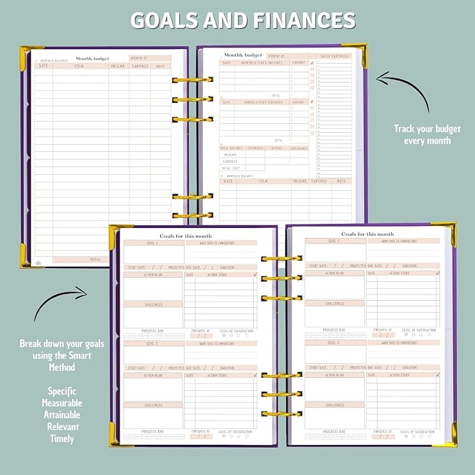Bossy Girl Journey - Goal Planner Undated Weekly and Monthly Journal - Habit And Budget tracker - A5 Size Format To Beat Procrastination, Stay More Focused and motivated & Ebook with tips. (Violet)