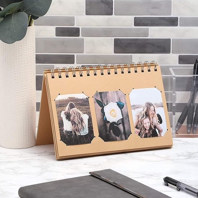 Kraft Paper Undated Calendar with Photo Album for Desk (8.25 x 5.5 in, 2 Pack)