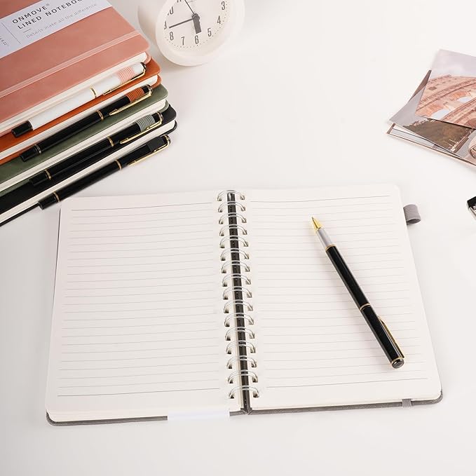 Lined Spiral Notebook Journal for Women Men 160 Pages A5 College Ruled Hardcover Leather with Pen Holder Notebook Journals for Note Taking Work Brown