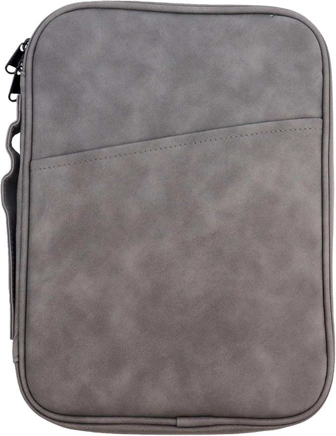 Grey Book Sleeve with Zipper PU Book Covers 11"×9" Book Pouch Washable Book Protector Cloth Book Case Bags for Book Lovers Office Document