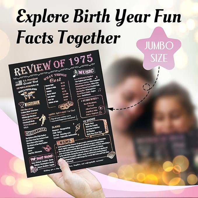 50th Birthday Card for Women Mom, Jumbo 3D Pop Up 50th Valentines Day Gifts Card for Wife Her, Happy 50th Birthday Decorations for 50 Year Old Women Funny Birthday Gifts, Review of 1975, Pink