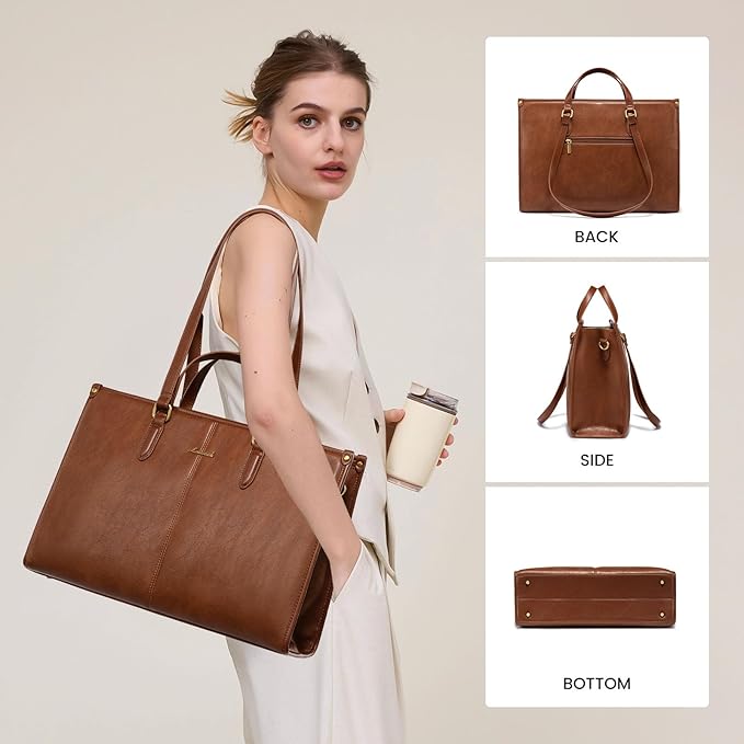 LOVEVOOK Laptop Bag for Women,15.6 inch Work Bags with Clutch, Vintage Leather Laptop Tote Bag,Computer Bag Laptop Purse, Briefcase Tote Bag Shoulder Bag Handbag for Business Office Teacher