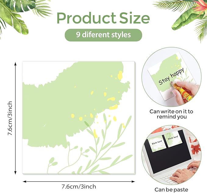 9 Pieces Boho Leaves Sticky Notes Leaves Notes Pads Self-Adhesive Sticky Memo Notes for School Work Office Home Supplies Students Teachers Present