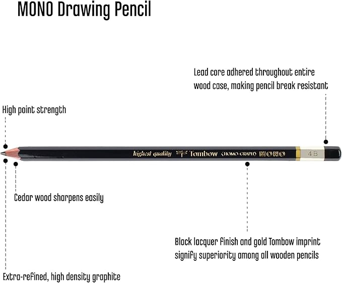 Tombow 51505 MONO Drawing Pencil, 4B, Graphite 12-Pack