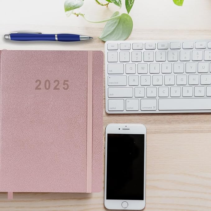 2025 Planner 8.5”x11”, Weekly and Monthly Planner from Jan to Dec 2025, Vegan Leather Cover, Elastic Closure, Rose Gold