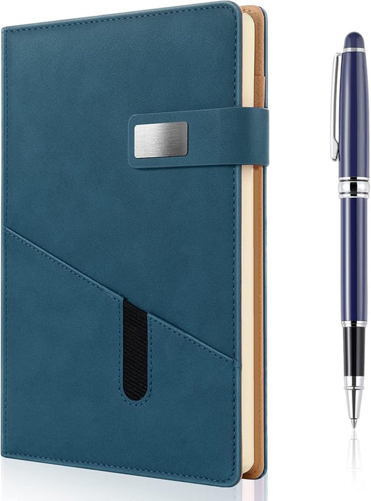 A5 Blank Journal Notebook, Refillable Hardcover Leather Sketchbook with Pocket and Magnetic Buckle, 240 Pages Thick Travel Sketchbooks for Drawing and Writing, 80gsm Unlined Journal for Men and Women