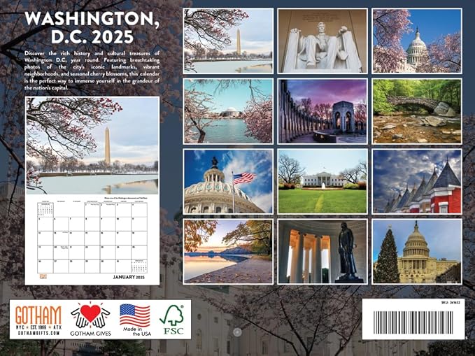 Washington DC Calendar 2025 Monthly Wall Calender 12 Month | American Made In The USA