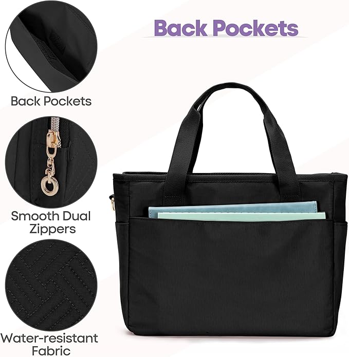 Teamoy Bible Tote Bag for Women, Bible Cover Carrying Case Church Bag with Water Bottle Pocket and Shoulder Strap, Black Quilted