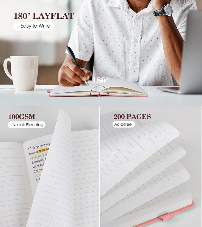 Lined Journal Notebook for Women, Pink Hardcover Leather Journaling Notebooks 8.5" x 11", A4 200 Pages Big Journals for Writing, College Ruled Notebook for Work School, Note Taking, Business Diary