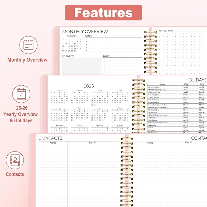 SUNEE 2025-2026 Monthly Planner - 24 Months (Jan 2025 - Dec 2026) Monthly Planner - 7"x10" Monthly Spreads & Yearly Planner, Pink