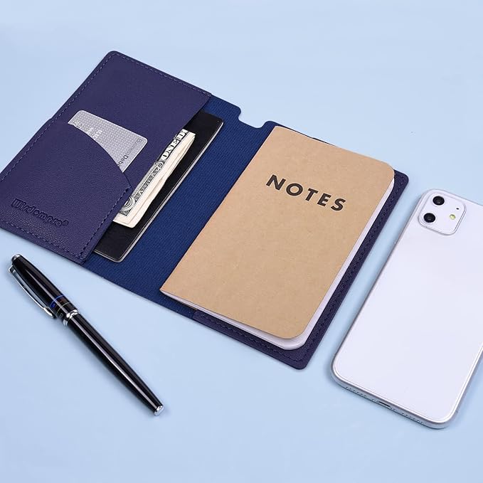 Wisdompro Journal Cover, 2 Pack PU Leather Notebook Cover for Field Notes, or other 3.5" x 5.5" Pocket Notebooks - Blue