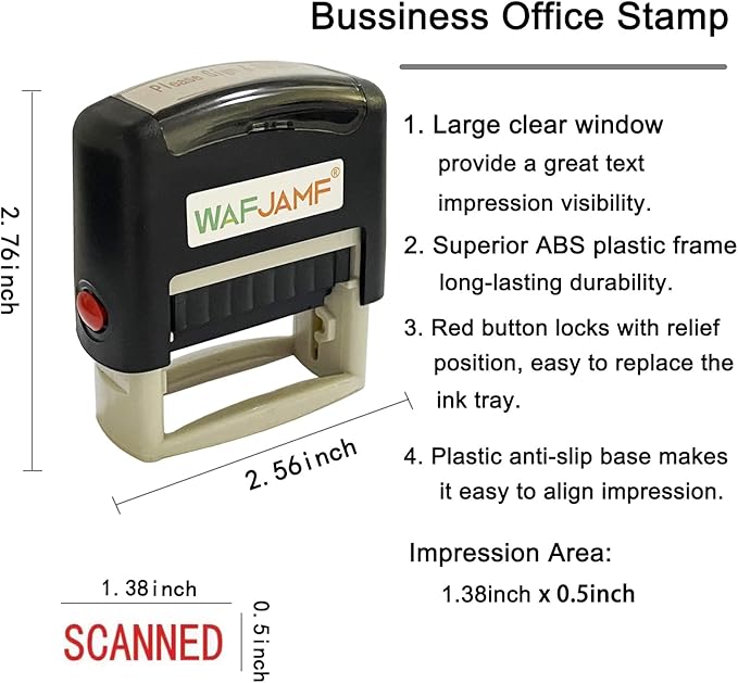 WAFJAMF Scanned Message Stamp Self-Inking Rubber Stamp Office Stamp Red Ink-Medium