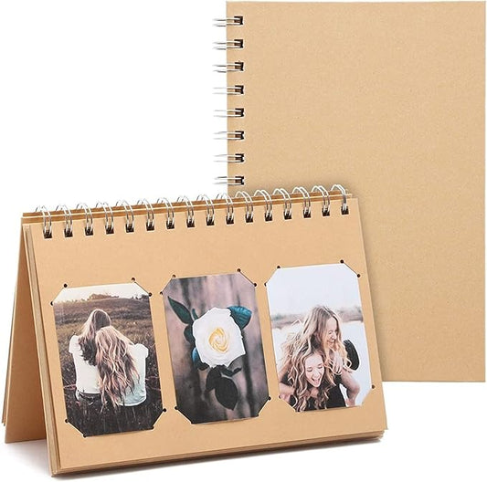 Kraft Paper Undated Calendar with Photo Album for Desk (8.25 x 5.5 in, 2 Pack)
