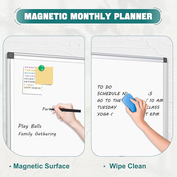 Double Sided Magnetic White Board, 36"x24" Dry Erase Whiteboard for Wall with Aluminum Frame Presentation Board for School, Office and Home
