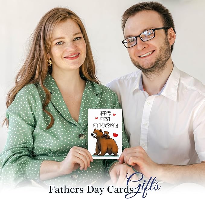 FaCraft Happy First Fathers Day Card for New Dad Dad to Be Expecting Fathers, 4 x 6 Happy 1st Fathers Day Gift Card with Envelope from Wife Daughter Son Baby Boy Girl(Baby Bear)