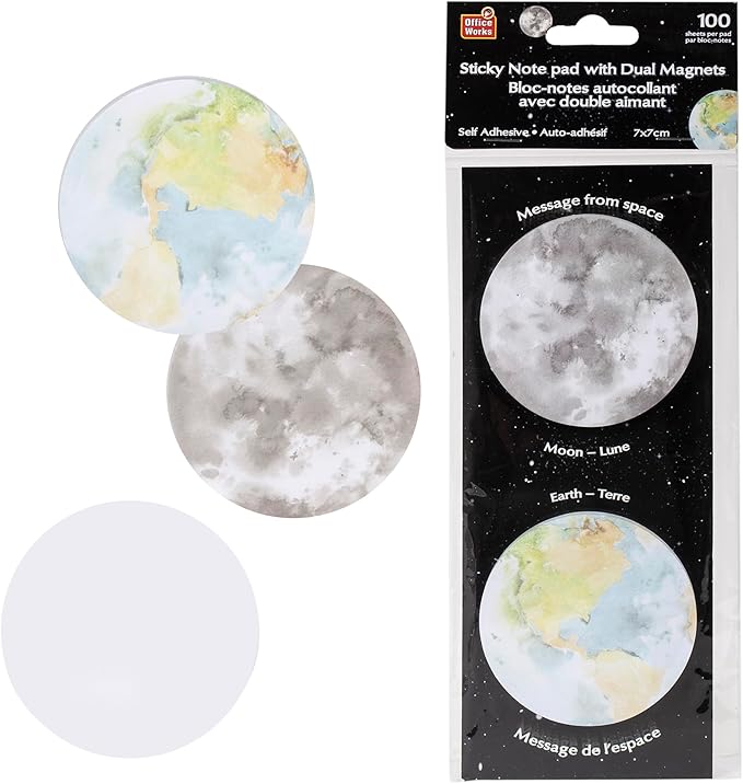 Desk Tech Planet Sticky Notes, 2.75" x 2.75", 2 Pads, 100 Sheets/Pad - Earth Moon Self-Stick Note Pads Self Adhesive Memo for Office, School, Daily Life
