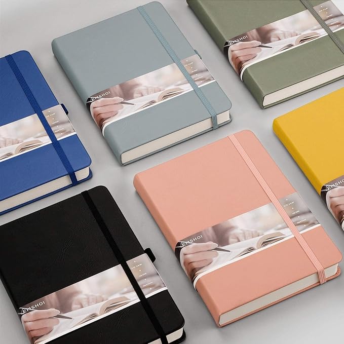 EMSHOI Graph Paper Notebook - 256 Pages A5 Graph Notebook/Journal, Hard Cover, 120gsm Thick Paper, Smooth PU Leather, Inner Pocket, 5.75'' × 8.38''-GrayBlue