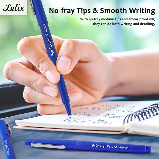 Lelix Felt Tip Pens, 30 Blue Pens, 0.7mm Medium Point Felt Pens, Felt Tip Markers Pens for Journaling, Writing, Note Taking, Planner, Perfect for Art Office and School Supplies