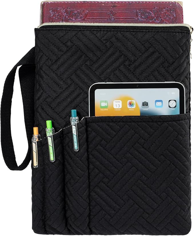 Book Sleeve with Zipper, 11"X9" Padded Book Protector, Washable Quilted Book Covers for Paperbacks, Book Pouch with Pockets for Book Lover Gifts