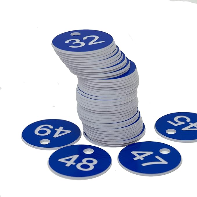 StayMax Plastic ID Number Tags Engraved Tags Key Tags Without Key Rings (201-300, Blue)