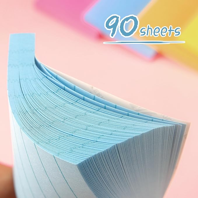 Lined Sticky Notes 3x3 Sticky Notes with Lines Self-Stick Notes Bright Color 4 Pads 90 Sheets/Pad (Light Blue)
