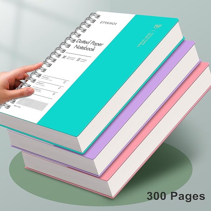 EMSHOI B5 Spiral Notebook Bullet Dotted Journal, Large 7.48" X 10.15", 300 Pages/150 Sheets, 100gsm Dot Grid Paper, Waterproof Hardcover, for Office School Women Men Work Writing Notes-LightBlue