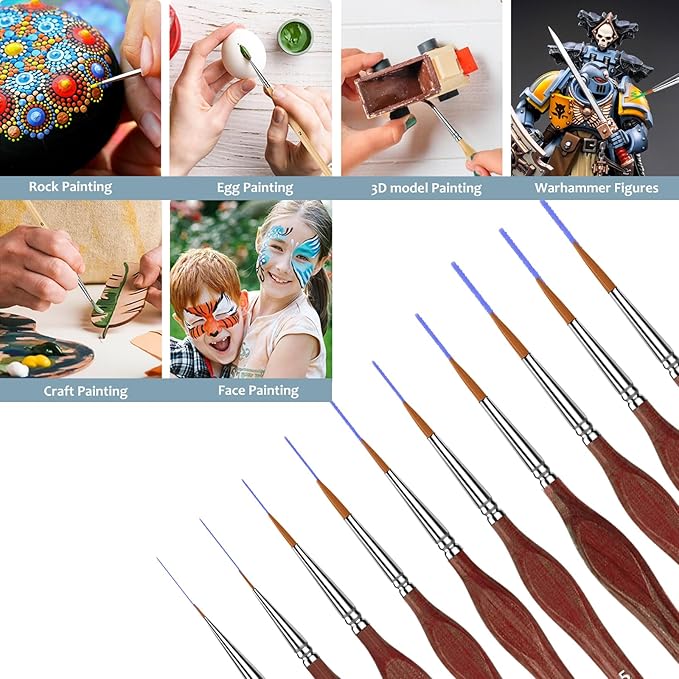 10PC Miniature Paint Brush for Fine Detailing, Detail Paint Brush, Mini Small Painting Brushes for Art, Crafts, Acrylic, Watercolor, Model, Face, Paint by Number, Citadel, Figurine (Brown)
