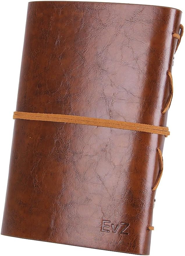 EvZ Leather Writing Journal Notebook, 7 Inches Vintage Nautical Spiral Blank String Diary Notepad Sketchbook Travel to Write in, Unlined Paper, Retro Pendants, Classic Embossed, Retro Brown