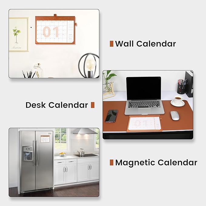 Desk Calendar 2025,12 Month Wall Calendar from Jan 2025-Dec 2025, Small Desk Calendar 12" x 8.5" with To-Do Lists, Leather Desk Pad Calendar with PVC Cover for Home School and Office,Black