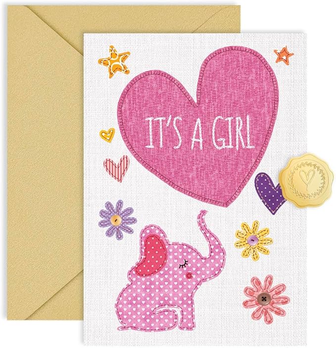 Baby Shower Cards for Girl and Boy, Welcome New Baby Cards Congratulations for New Parents, Hello Little one, Gender Reveal (It is a Girl)
