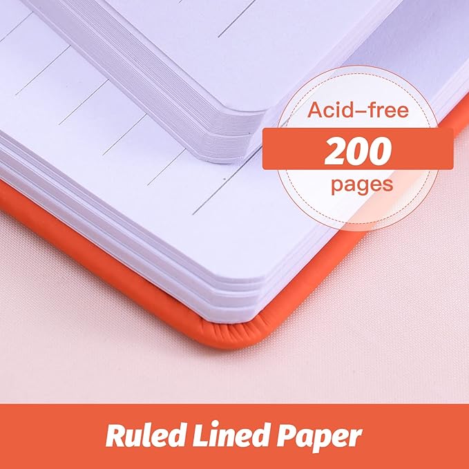 SUIN Hardcover-Journal-Notebooks, A5 Lined Journals Notebook for Writing 200 Pages, 8.2 x 5.5 inch, Classic Ruled Notebooks for Work/Travel/College (Orange- 1 Pack)