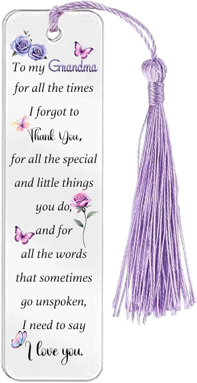 Grandma Gifts for Women Acrylic Plaque Bookmark Set Birthday Gifts for Grandmother Nana Personalised Butterfly Keepsake Bookmarker Mothers Day Christmas Appreciate Gifts for Her from Grandkids