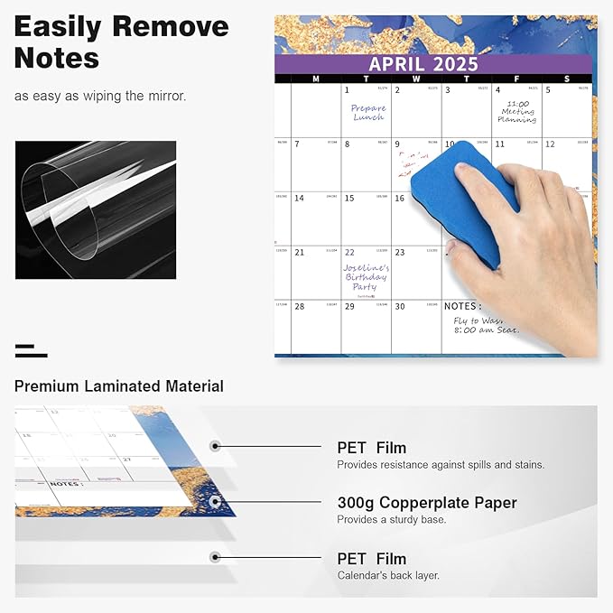 Ospelelf Large Dry Erase Wall Calendar 2025-2026 - 32'' x 48'' Yearly Laminated Calendar Monthly Family Calendar for Office, Use Jan 2025 - Dec 2026 (Marble)