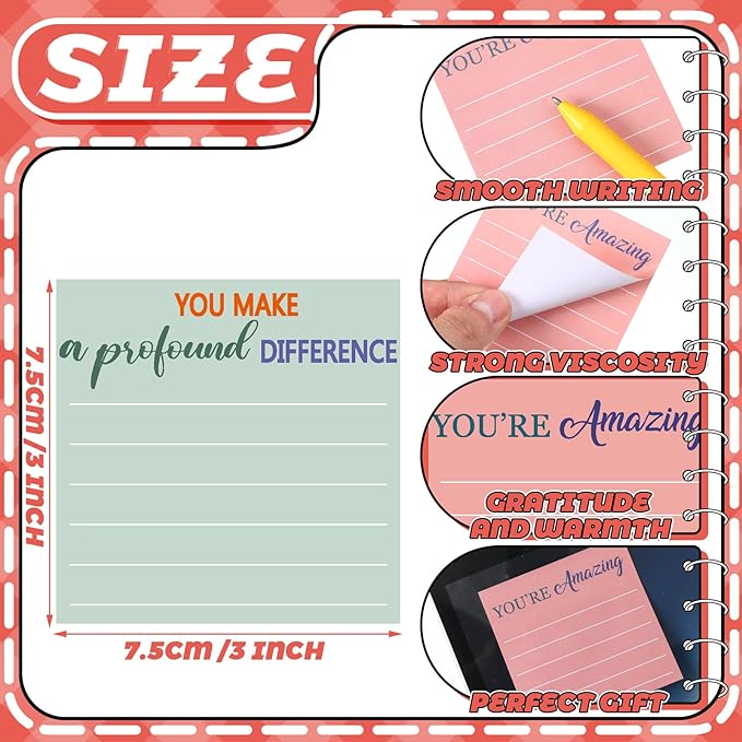 Yinder 24 Pcs Employee Appreciation Sticky Notes Thank You Gifts Bulk Note Pads with Sayings Teacher Gift Mini Pocket Inspirational Notepads for Coworker Office Supply 3 x 3'' (Pastel,Thank)