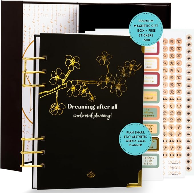 Bossy Girl Journey - Goal Planner Undated Weekly and Monthly Journal - Habit And Budget tracker - A5 Size Format To Beat Procrastination, Stay More Focused and motivated & Ebook with tips. (Black)