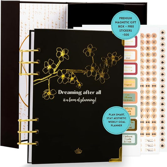 Bossy Girl Journey - Goal Planner Undated Weekly and Monthly Journal - Habit And Budget tracker - A5 Size Format To Beat Procrastination, Stay More Focused and motivated & Ebook with tips. (Black)