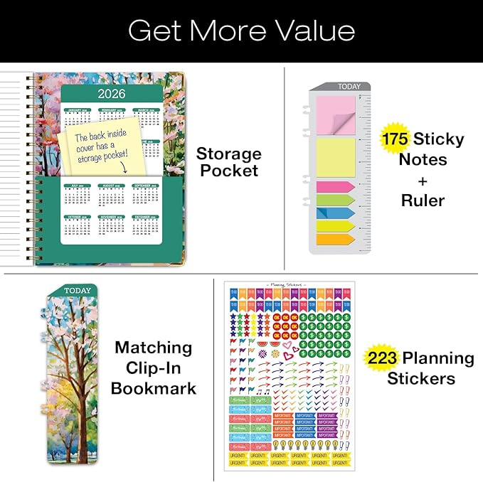 HARDCOVER 2025 Planner, 8.5"x11": 14 Months (November 2024 - December 2025), Daily Weekly Monthly Planner, Yearly Agenda, Bookmark, Pocket Folder and Sticky Note Set (Watercolor Tree)