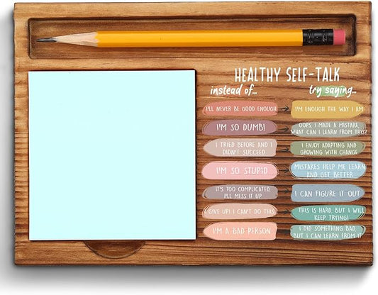 vizuzi Healthy Self-Talk Growth mindset Mental Health Sticky Note Holder, Therapy Office Decor, Gifts for Psychotherapy Therapist Counselor Office Decor CBT Self-Stick Note Pad Holders ZSS35